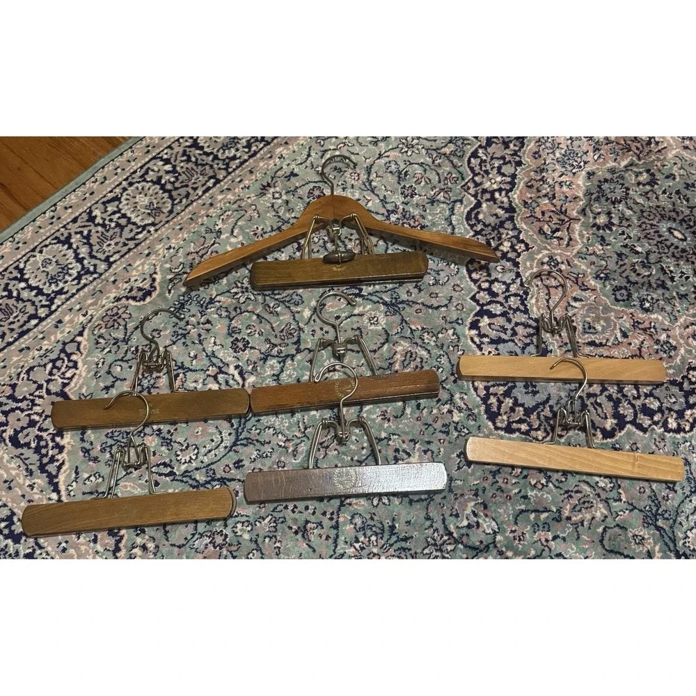 Vintage Wood Pant/Skirt Hangers With Metal Clamp Lot of 7-11 Inch Hangers